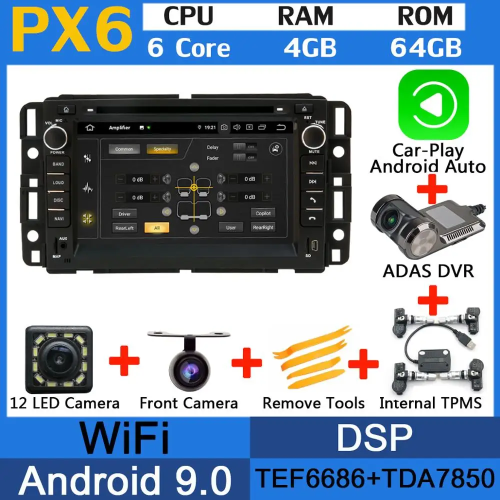 PX6-Adas-Carplay-TMS 5 USB порт Android 9,0 PX6/Восьмиядерный автомобильный DVD для Chevy Chevrolet Cobalt Silverado Suburban Buick Enclave автомобильный Радио gps DSP - Цвет: PX6-Adas-Carplay-TMS