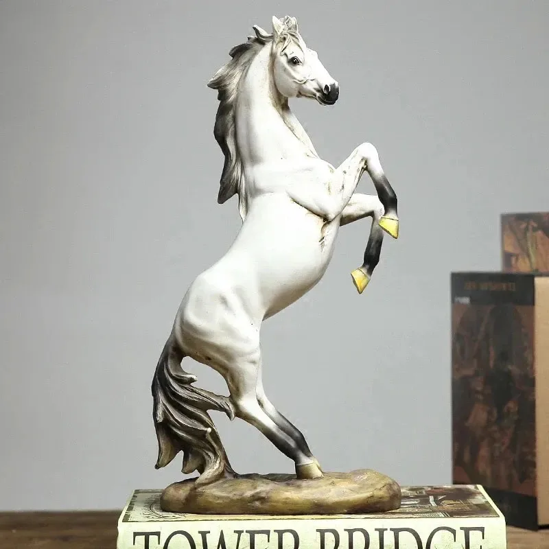 Современные статуи белых лошадей домашний декор статуэтки из смолы лошади
