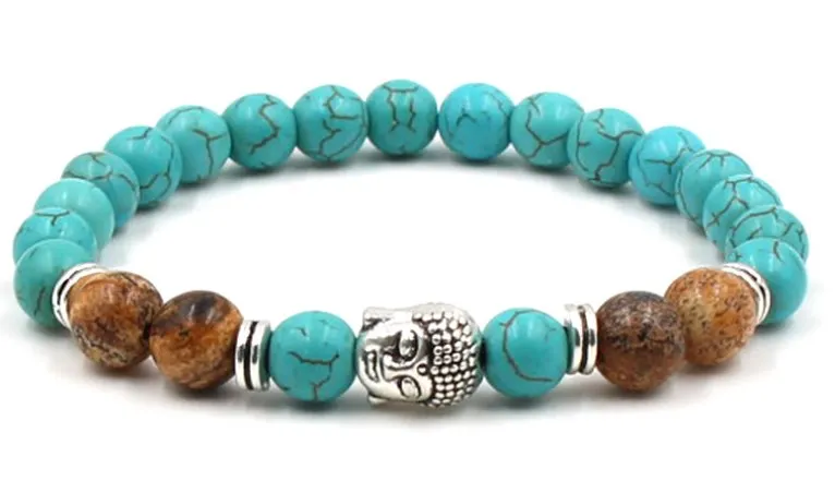

8mm adjusted Charm Buddha head nature stone bead copper turquoise Frosted agate Onyx Bracelet tjh424 Reiki Chakra Buddha Yoga