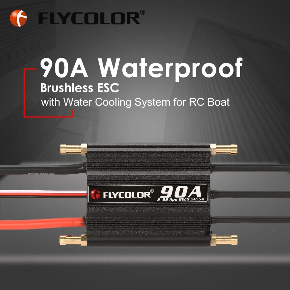 Controlador de velocidad Original FLYCOLOR 2-6S 90A, controlador de velocidad ESC sin escobillas, impermeable, para barco teledirigido con BEC 5,5 V/5A, sistema de refrigeraci&oacute;n por agua-0