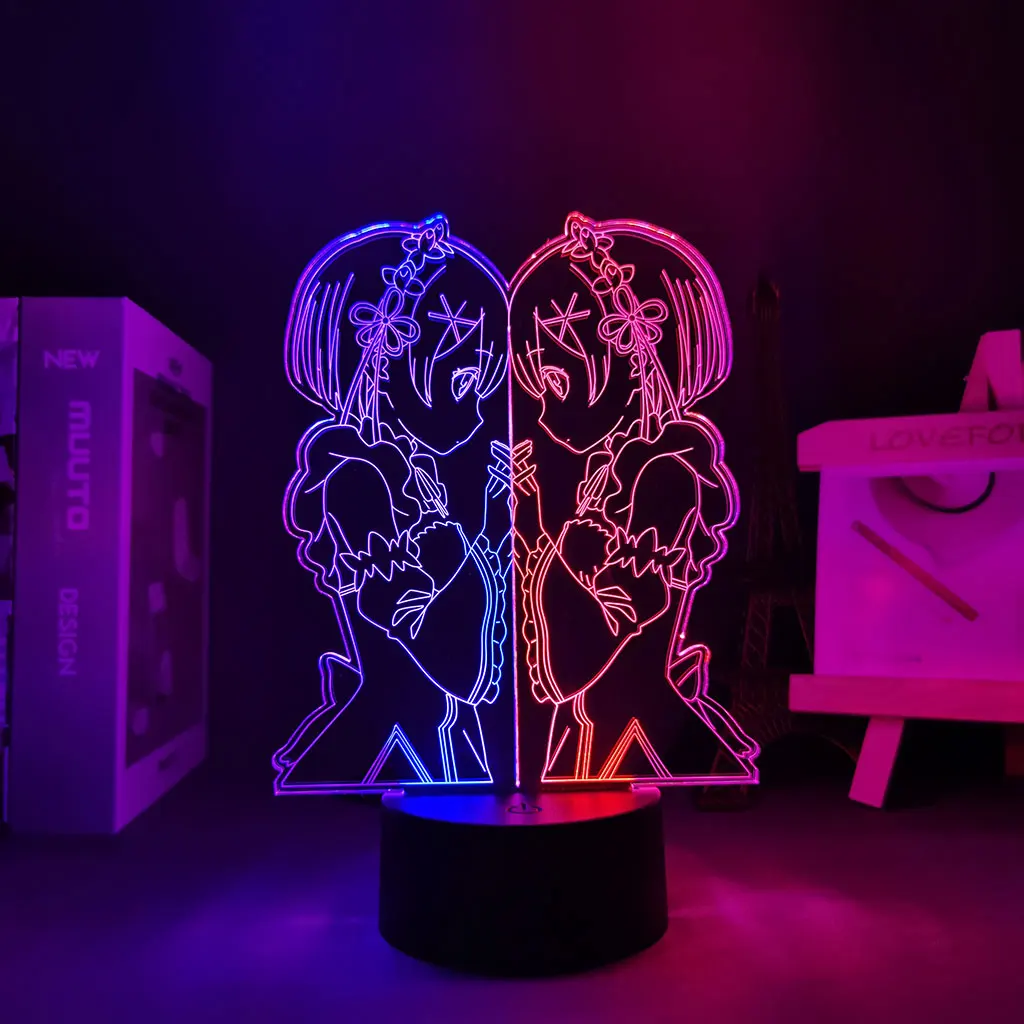

Аниме 3d лампа Re Zero Начальная жизнь в другом мире Rem и Ram аниме декор комнаты подарок для девушки украшение спальни LedNight