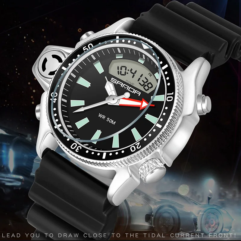

SANDA Men Sport Watch Military 5Bar Waterproof Digital Quartz Wristwatches Fashion black Male Alarm Clock Watches relojes hombre