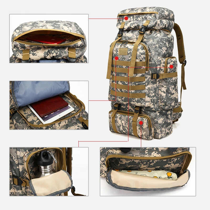 80L Открытый Большой Вместительный рюкзак для альпинизма военный Камуфляжный