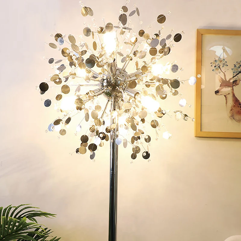 

Ganeed Fashion Modern crystal Floor lamp living room bedroom French Stainless steel stand light metal flower lamps