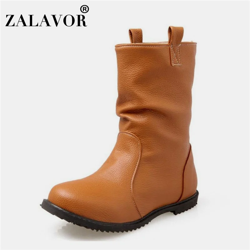 Удобные женские сапоги до середины икры полусапоги с круглым носком для отдыха