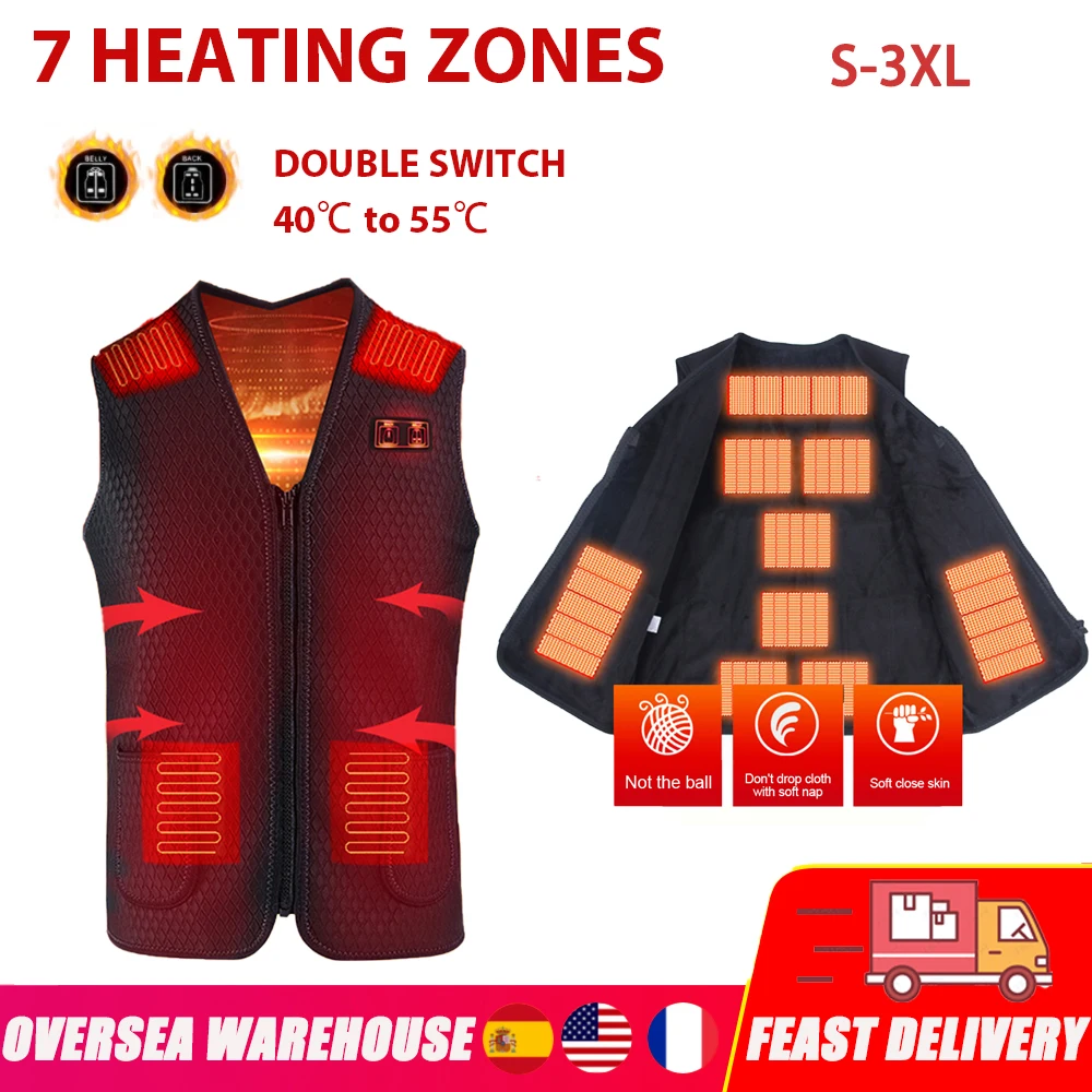 

7 Zones Heated Vest Men Women USB Double Control Electric Heated Jacket Thermal Warmer Waistcoat for Hiking Fishing Skiing