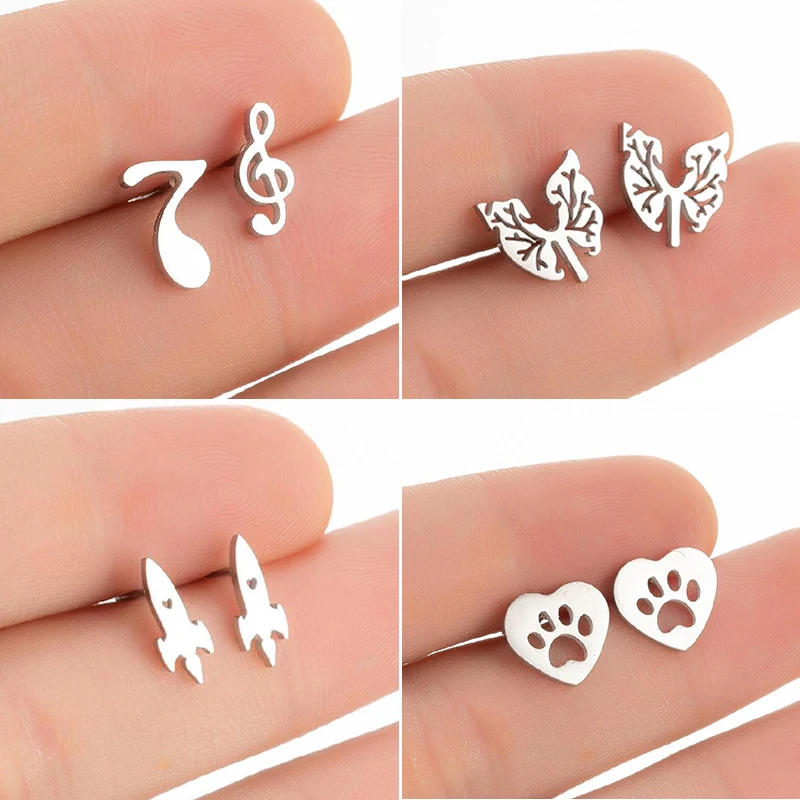 

Tiny Music Earrings Lovely Stainless Steel Dog Paw Stud Earring for Women Trendy Lung Rocket Ear Studs Birthday Jewelry Brincos