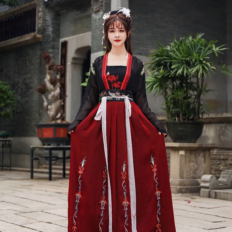 2020 Hanfu Set Woman Night Fujian Chest-length Skirt Flower Ancient Costume Red Games Traditional Chinese Elegant Dress |