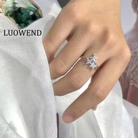 luowend 100 real 18k white gold ring fashion ins party style natural diamond ring for women wedding