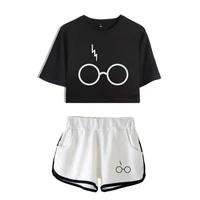 harrys glasses printed two piece set short sleeve crop top shorts sweat suits women tracksuit two piece outfits girl sets