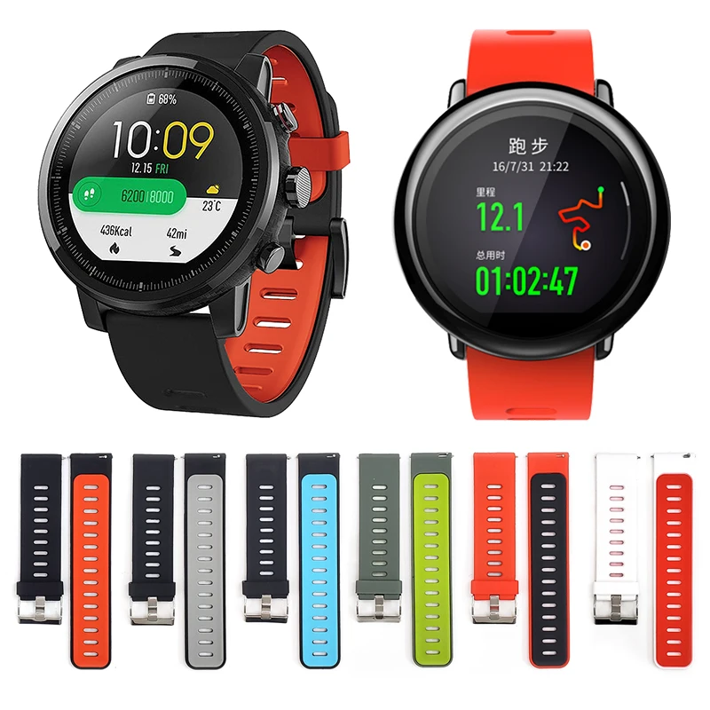 

Силиконовый ремешок для Xiaomi Huami AMAZFIT Pace / Stratos 2 2S, оригинальный браслет для смарт-часов AMAZFIT GTR 47 мм