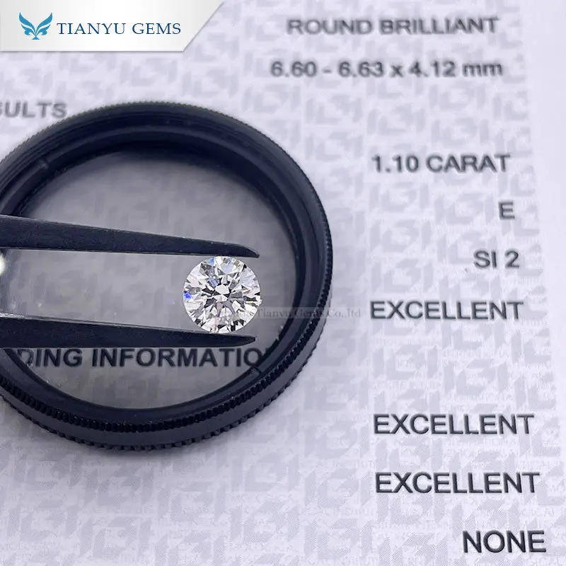 

Tianyu Gems CVD 1.1ct E SI2 3EX Cut Round Brilliant Lab Grown Synthetic Diamond 6.60*6.63*4.12mm IGI Certificated for Jewelry