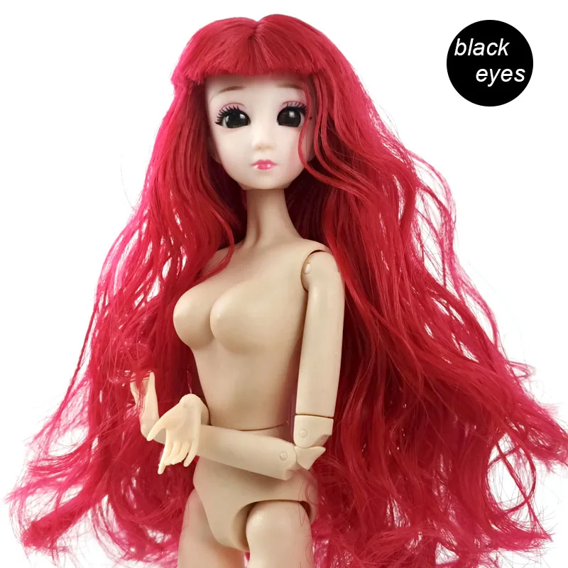 11.5-дюймовая кукла с голым телом, 28 шарниров, подвижная с головой, черные глаза, длинные красные кудрявые волосы на парике для детей 1/6 BJD, игрушки для творчества.
