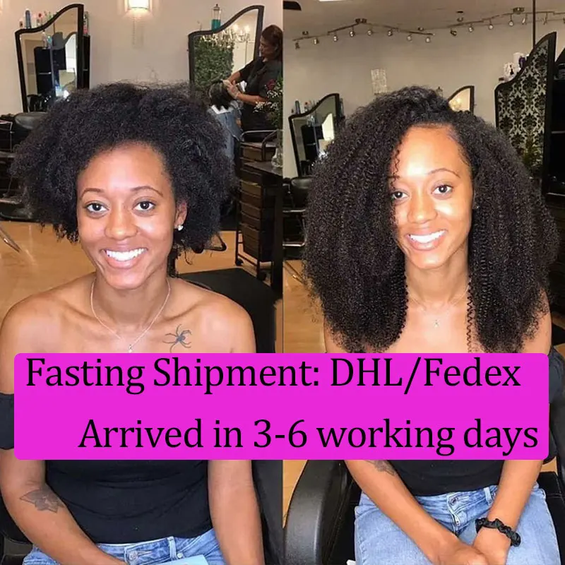 Афро кудрявые человеческие волосы для наращивания на клипсе 100% бразильские Remy 4B