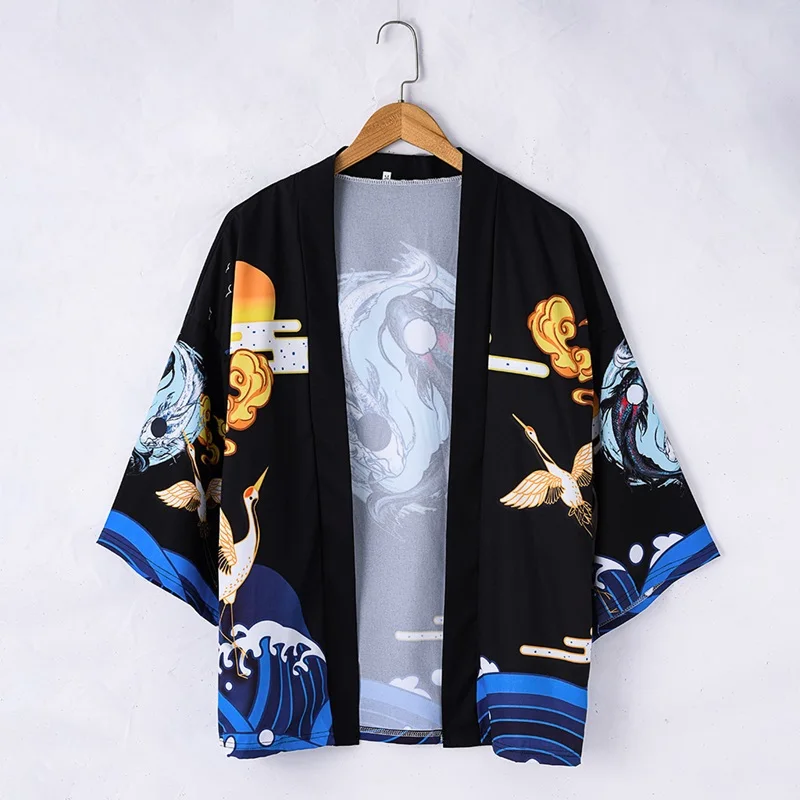 Китайский Стиль кимоно Yukata 2021 Женская Повседневная Блузка с принтом журавлей