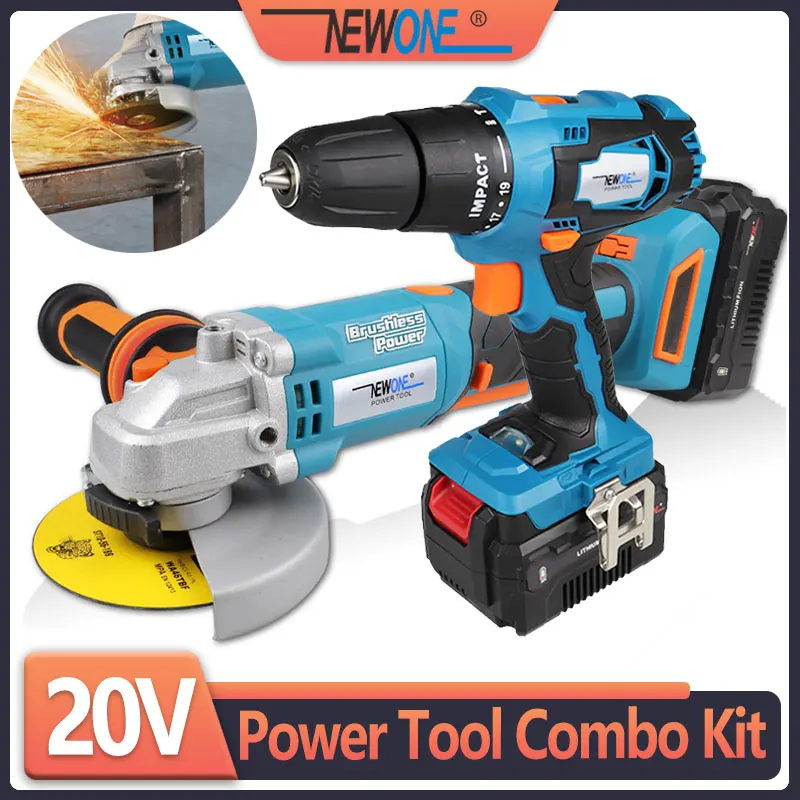 

NEWONE 20V MAX Power Tool Combo Kit Brushless Angle Grinder Cordless Impact Drill/Screwdriver with Lithium Battery