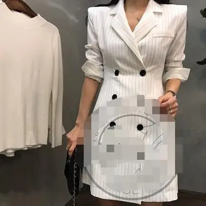 2020 New Office Lady Long Sleeve Profession Women Dress Empire Straight Striped Double Button Turn-down Collar Mini DF732 | Женская