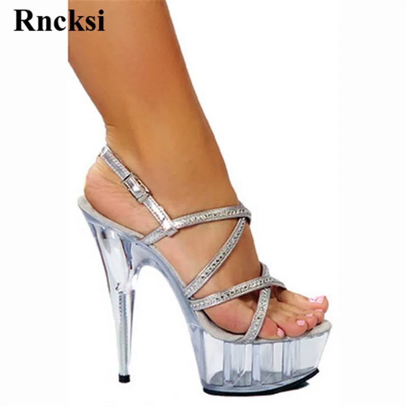 

Rncksi New Women Sexy Ankle Straps Spring Wedding Party Dress Sandals 15cm High Heels Platform Night Club Pole Dance Sandals