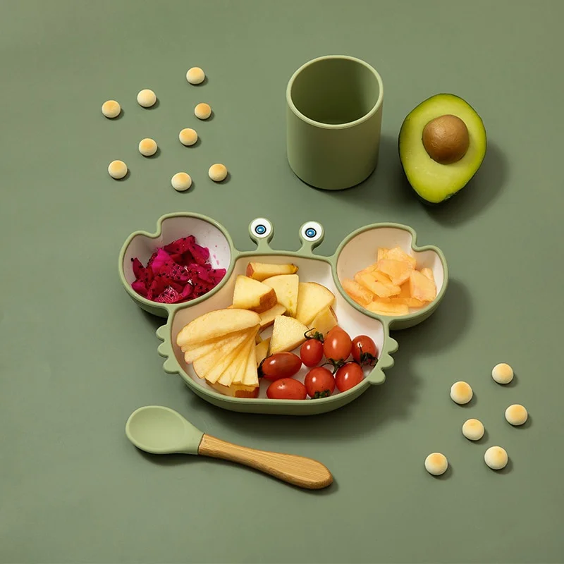 

Baby Dishes Silicone Suction Plate Cute Frog Crab Children Feeding Plate Baby Food Feeding Bowl Cartoon Divider Plate Tableware