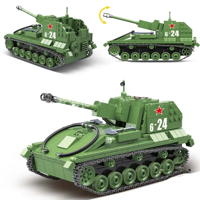 

Military series World War II Soviet SU-76 self-propelled artillery soldier DIY Model Building Blocks Toys Gifts