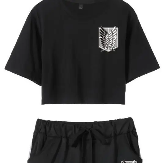 

Anime Attack On Titan Cosplay T-Shirt Costume Crop Top Shorts Two Piece Sets
