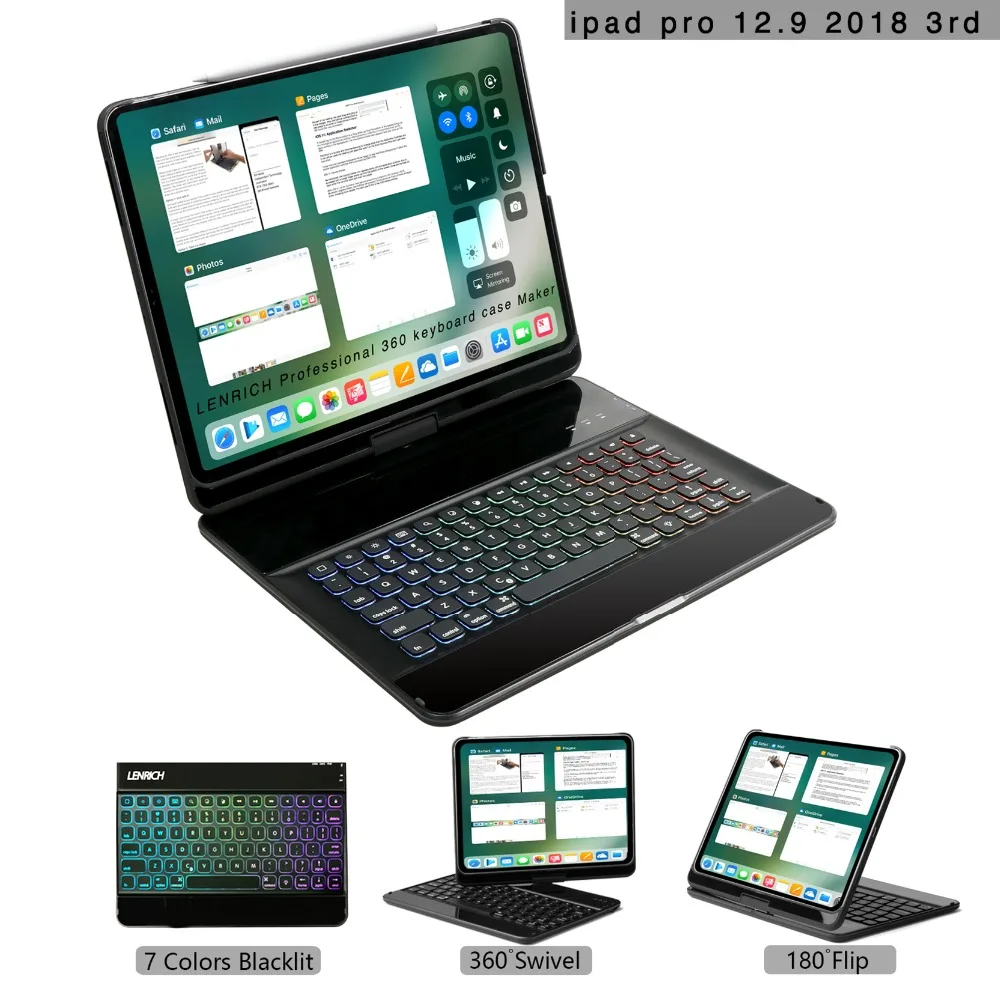Чехол с клавиатурой 3rd Gen для 2018 чехол bluetooth клавиши радужной подсветкой вращение