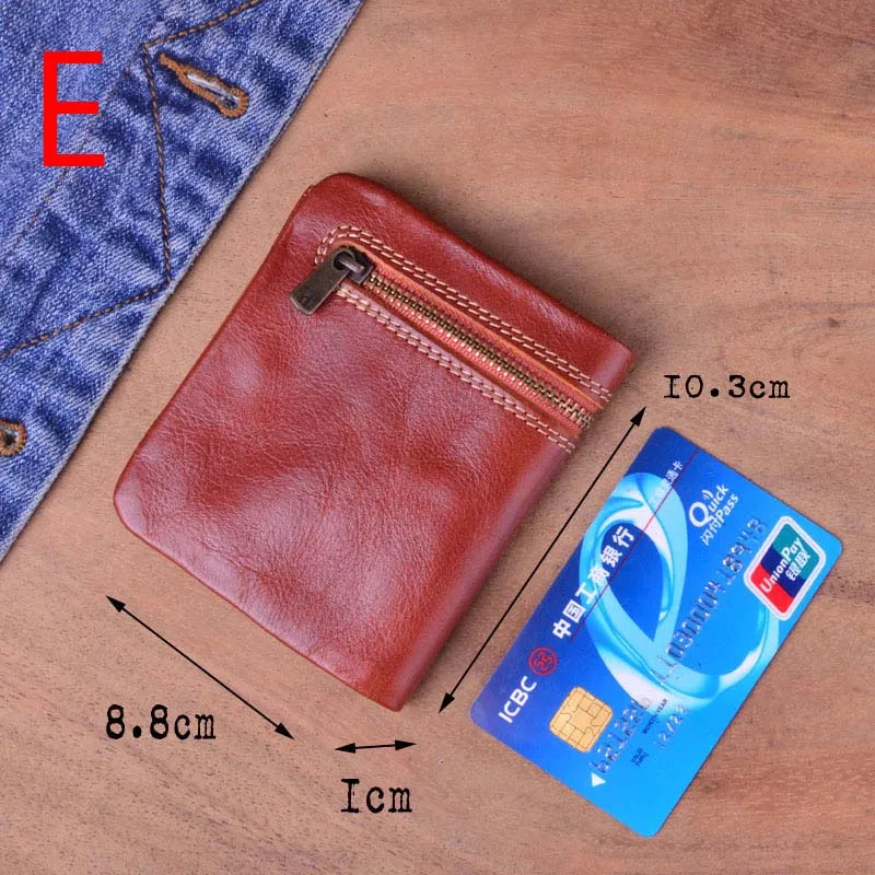 Red Brown AETOO, винтажный кошелек ручной работы из натуральной кожи, кошелек для монет, для мужчин и женщин, на молнии, из натуральной воловьей кожи, короткий, маленький, тонкий держатель для карт чехол, женский - Цвет: Red Brown