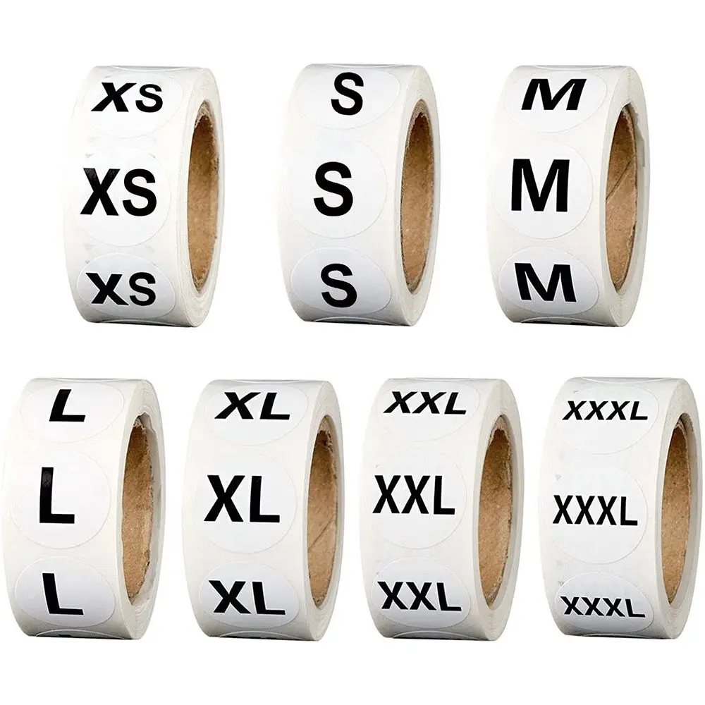 

500 шт./рулон, наклейка на одежду, размер XS S M L XL XXL XXXL
