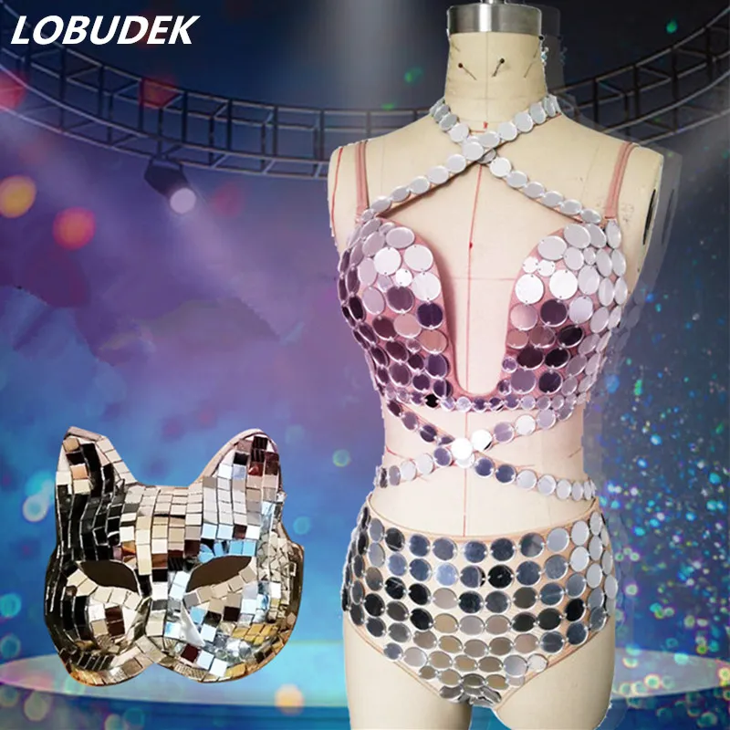 Серебристое зеркало бикини с маской комплект из 3 предметов для бара ночного