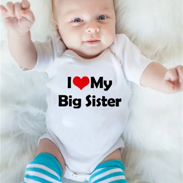 Забавные футболки с надписью I LOVE MY SISTER печатных комбинезоны для малышей Одежда