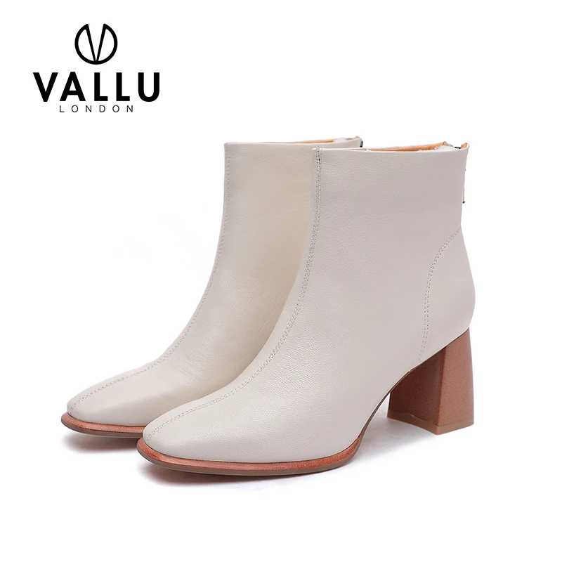 

Natural Leather Women Booties Shoes 2020 VALLU Winter Autumn Square Toes Lady Snow Warm Boots High Heel Ankle Boots
