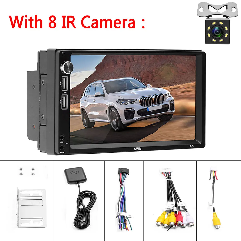 With 8IR Camera LeeKooLuu Android 2 Din автомагнитола " HD центральный мультимедийный gps навигатор WiFi Bluetooth аудио MP4 видео плеер USB AUX Стерео - Цвет: With 8IR Camera