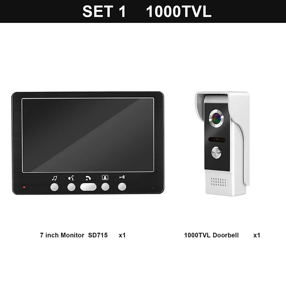 1000TVL HomeFong проводной дверной домофон видео дверной телефон с 1000TVL дверной Звонок камера Поддержка электронный замок 7 дюймов домашний видео домофоны - Цвет: 1000TVL