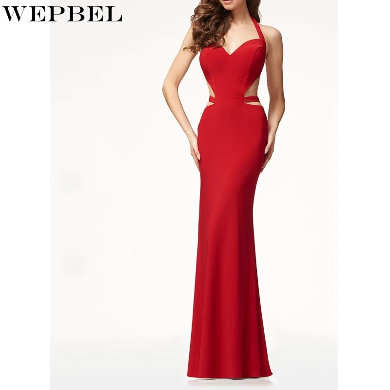 WEPBEL Sexy Backless Dress Women's Slim Fit Dress Summer Fashion Spaghetti Strap V-neck Halter Solid Color High Waist Dress aimsnug sexy solid color gold female sets spaghetti strap elastic slim fit fold v neck pleated hip 2019 summer women two piece