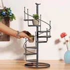 Современная декоративная железная стойка для растений, подставка для растений, суккулентов, 8-уровневая подставка в форме лестницы, настольная подставка для садовых цветов + деревянная тарелка