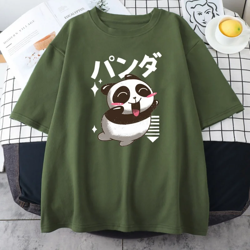 

Camiseta estampada feminina de panda, desenho, verão, tamanho grande, anime, harajuku, nova moda, gola redonda, manga curta,