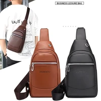 new mens chest bag fashion casual letter shoulder bag solid color pu sports multifunctional storage messenger crossbody bag