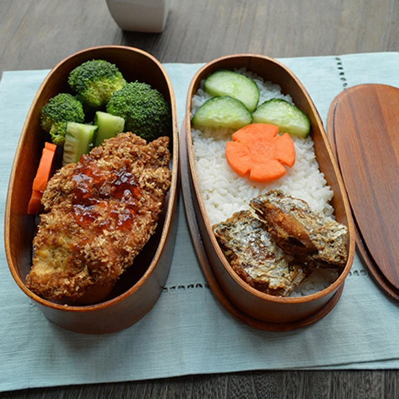 Двухслойные деревянные коробки Bento в японском стиле ручной работы пищевые