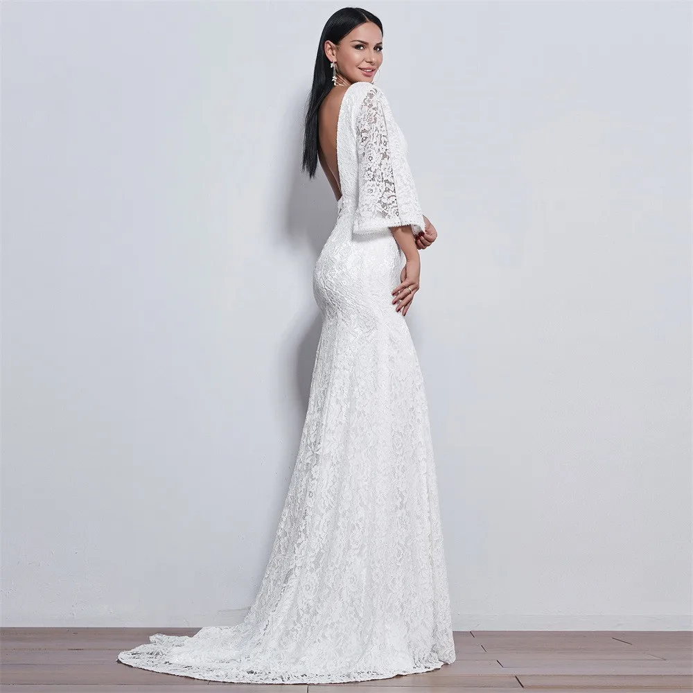 New long sleeve wedding dress Mermaid Flare style lace for Vestido de noiva color | Свадьбы и торжества