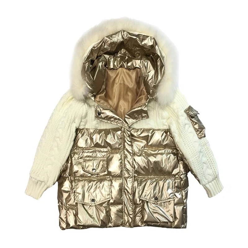 Женские пуховые парки свитер стеганый пуховик из лисьего меха женское