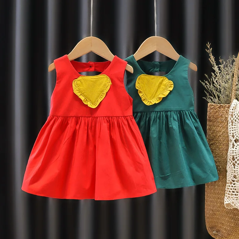 Детское хлопковое платье без рукавов с рисунком сердечек|Платья| |