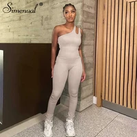 simenual one shoulder active sporty casual jumpsuits sleeveless cut out one piece outfits for women solid skinny summer jumpsuit