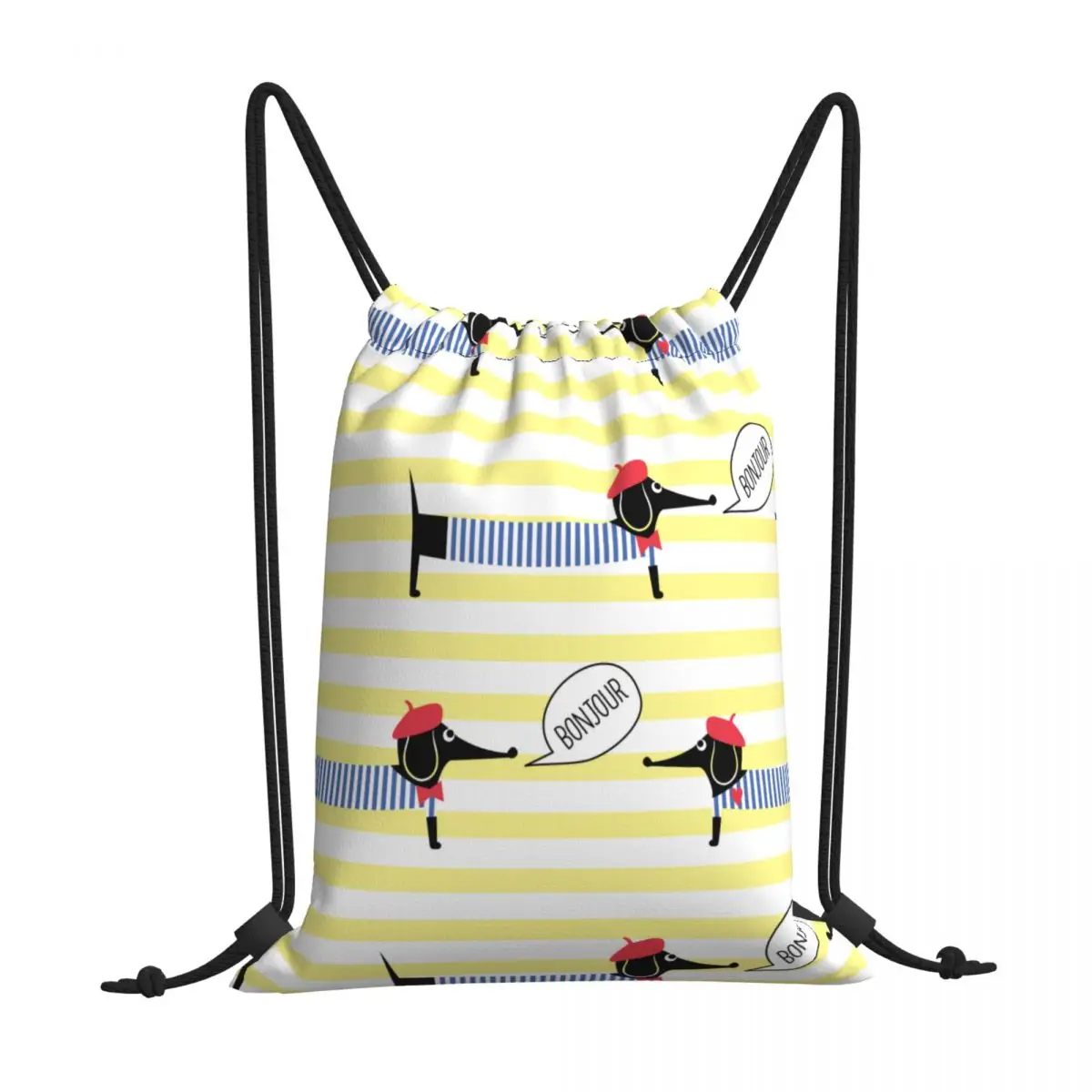 Сумка на шнурке милая мультяшная такса французская одежда Складная спортивная