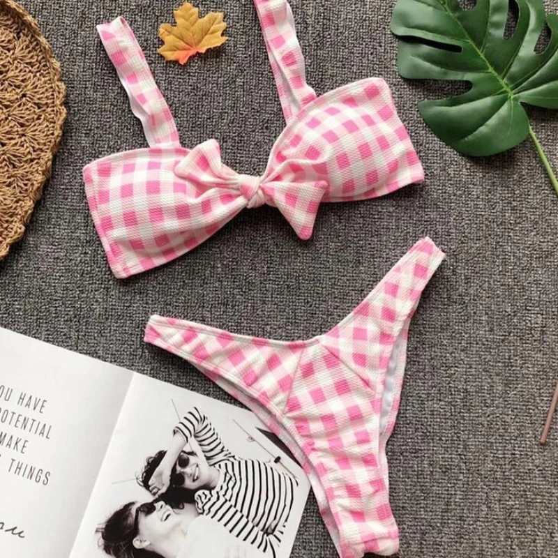 

Plus Size Swimwear Swimsuit Women Bikini2020 New Split Fresh Grid Swimsuit Bikini Sexy European and American