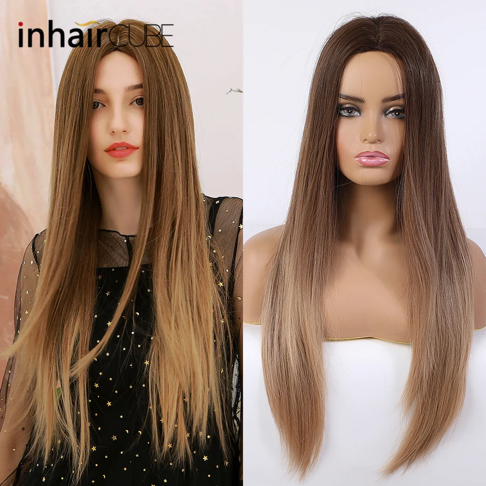 Парик блонд Inhaircube с эффектом омбре натуральные синтетические волосы темные