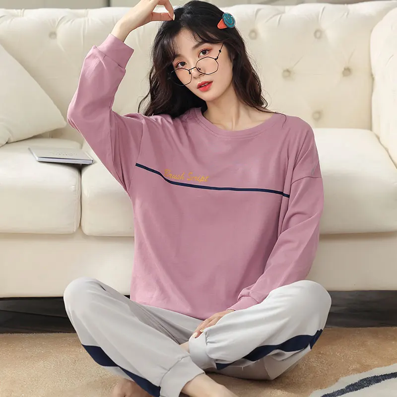 Новинка 2021 осенне-зимние хлопковые Пижамные комплекты для влюбленных стильная