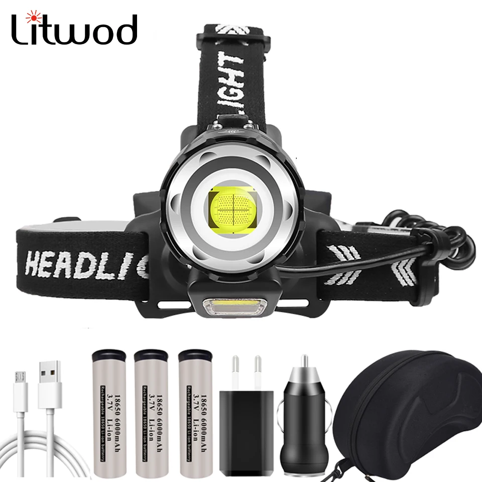

Super Bright XHP90.2 4-core Led Headlamp Zoomable Headlight 18650 Battery Usb Rechargeable Head Flashlight Lamp Torch 6S-2034B