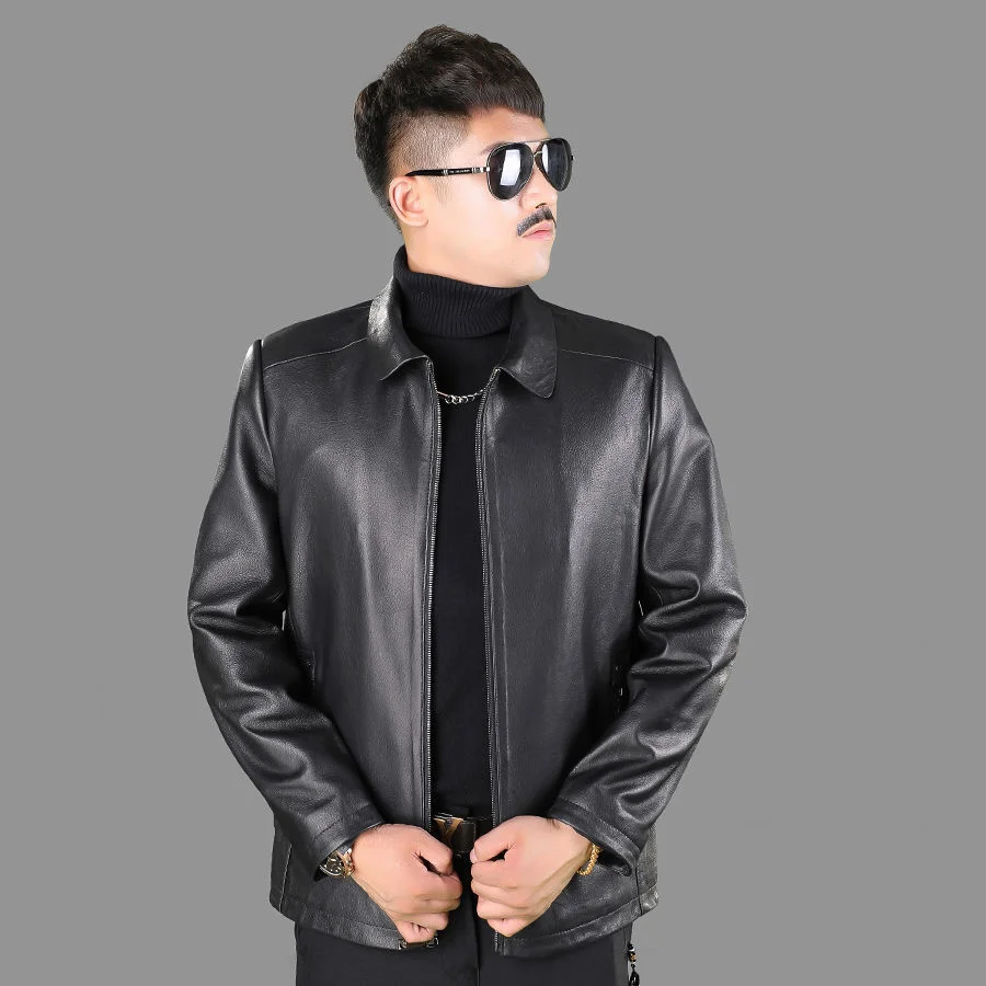 

New Haining Autumn And Winter Leather Clothes Men's Short Coat Middle-aged And Elderly Lapel Sheep Skin Thin Leather Jacket Men