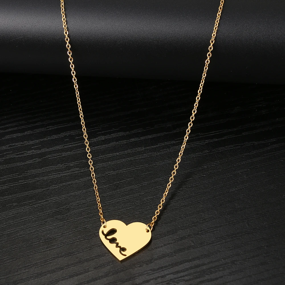 

Stainless Steel Necklaces Heart Hollow Love Couple Pendant Chain Fashion Necklace For Women Jewelry Party Girls Friends Gifts