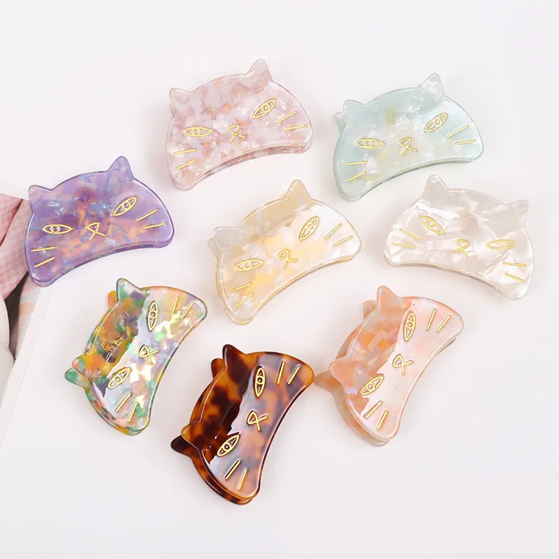 

New Cute Cat Acetic Acid Hairpin For Women Girls Large Crab Claw Clip Classic Cartoon Bangs Hair Clips Hair Accessories Headwear